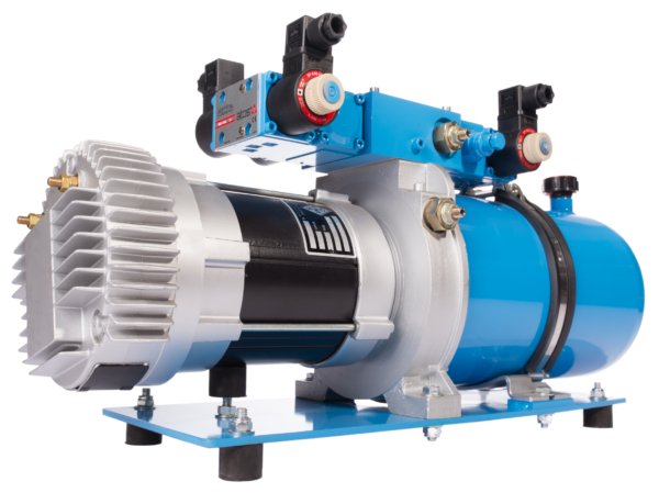 Electro-hydraulic power pack with DC motor, tank and directional valves